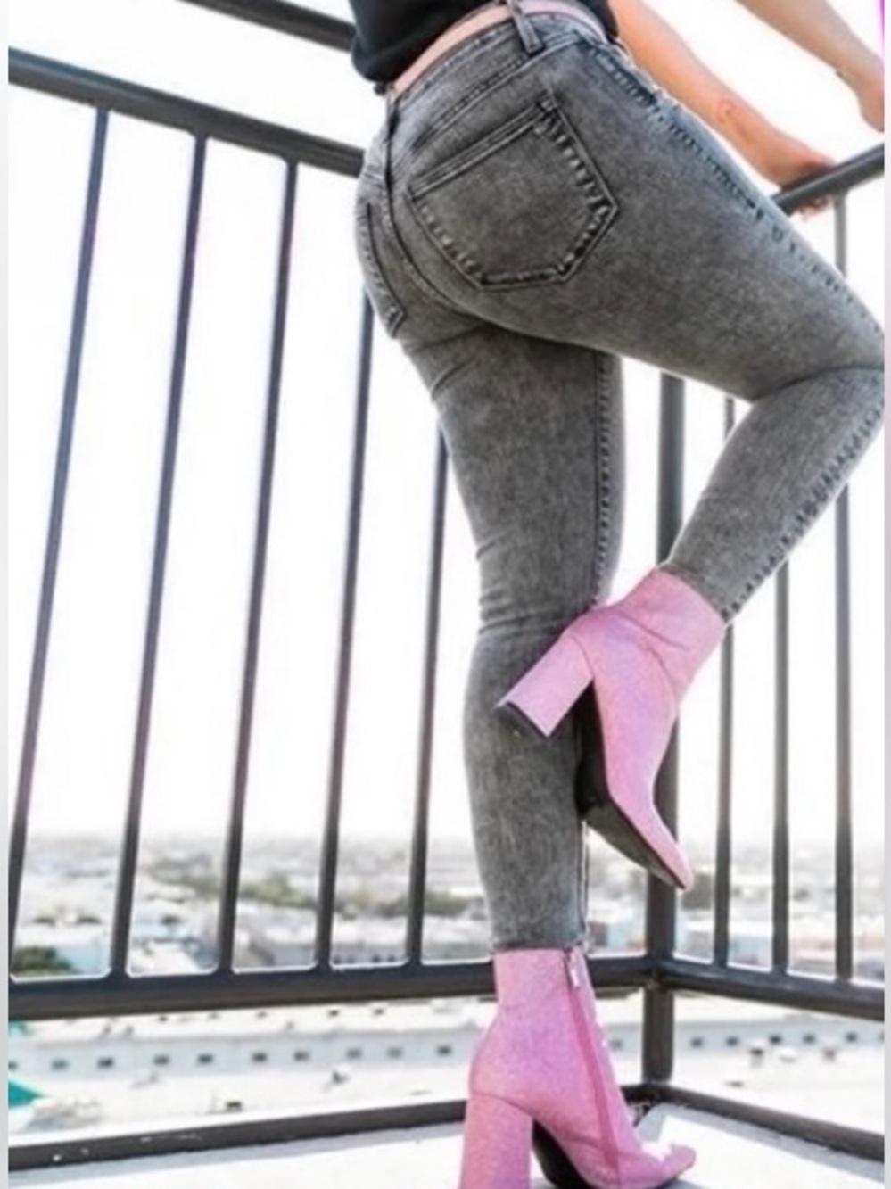 Charcoal Gray Acid Wash High-Rise Jeans